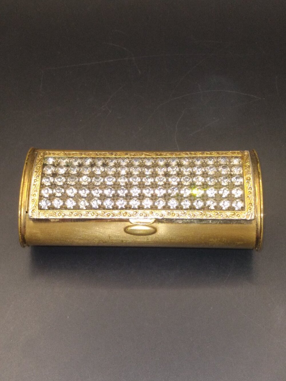 Vintage Brass Scrolled Frame Handbag Dance Purse Rhinestone lid